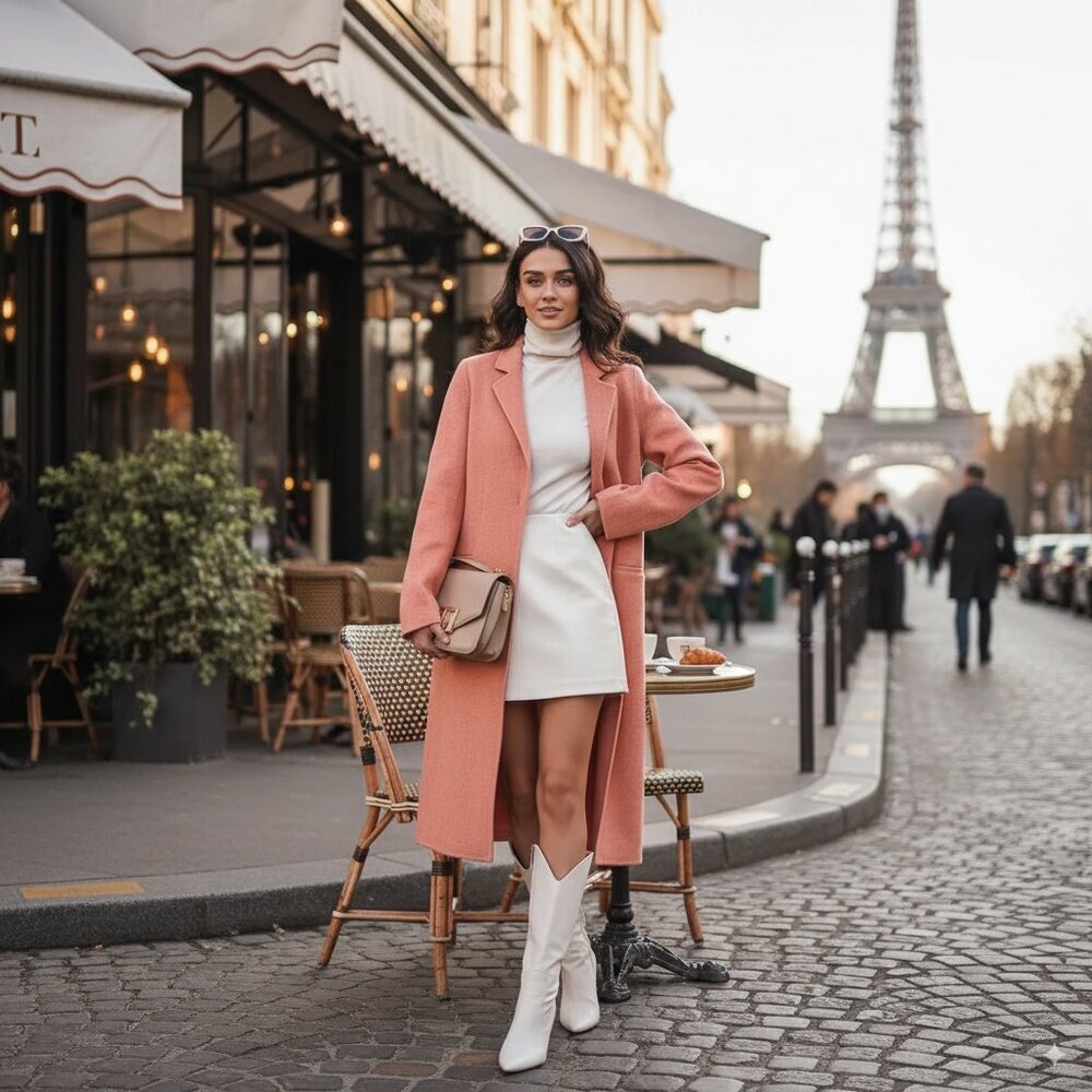 J.ING Salmon 100% Wool Notched Collar Longline Coat